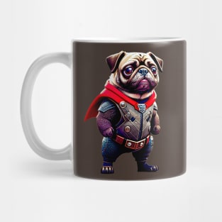 Heroic Cute Pug Wears Armor Costume - Adorable in Superhero Pet Costume Mug